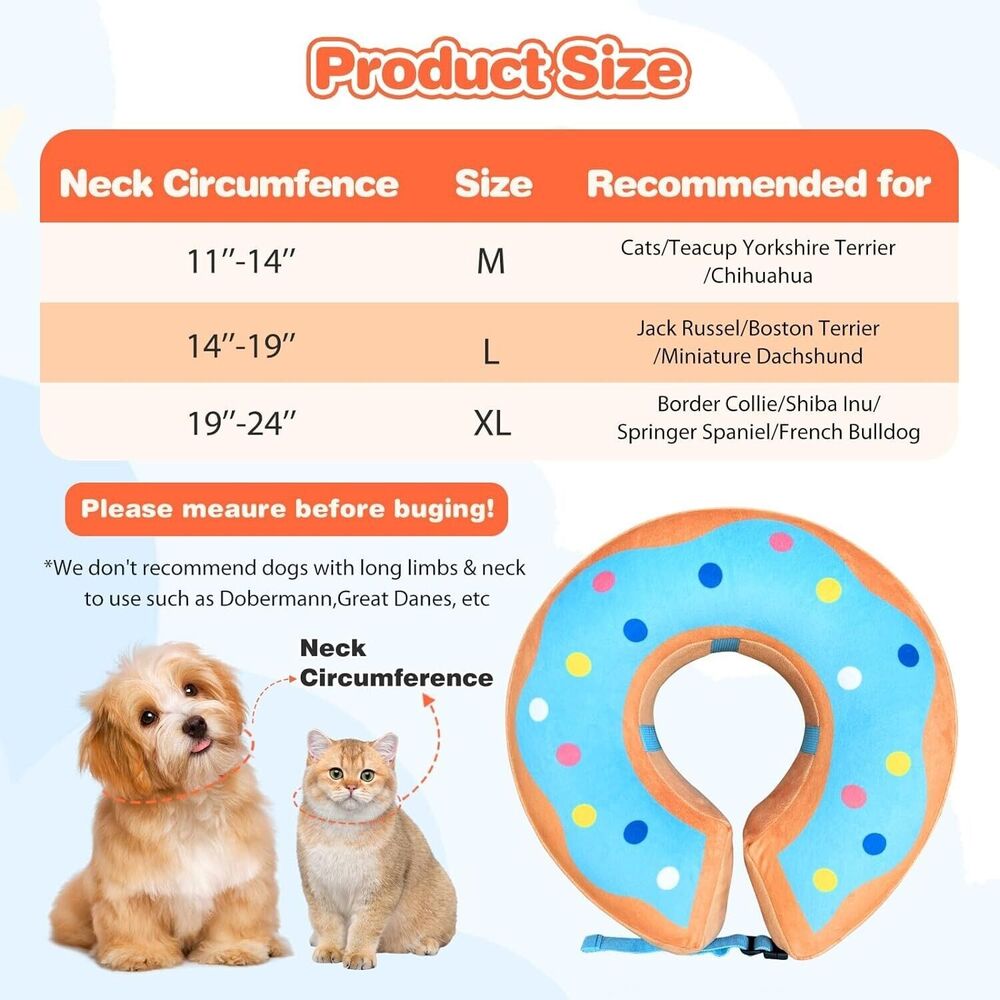 Protective Dog Donut Collar Inflatable Dog Cone After Surgery L (14-19in) NEW!! - Picture 4 of 8